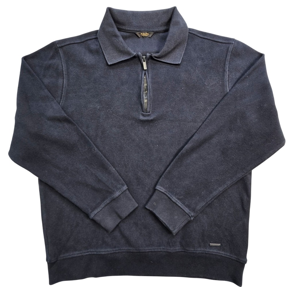 Massimo Dutti Sweater Mens M Blue Collared 1/4 Zip Pullover Cotton Tight-Knit